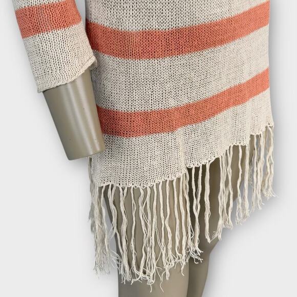 Willow & Clay Linen Blend Fringed Knit Lightweight Sweater Size S Striped Cream - Picture 7 of 14